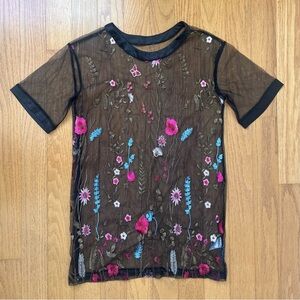 Mesh floral embroidered shirt